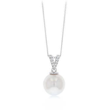 Luminesce Lab Grown 1/10 Carat Diamond and White South Sea Pearl Pendant on 45cm Chain in Sterling Silver