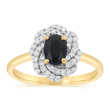 Luminesce Lab Grown 1/3 Carat Diamond and Natural Black Sapphire Ring in 9ct Yellow Gold