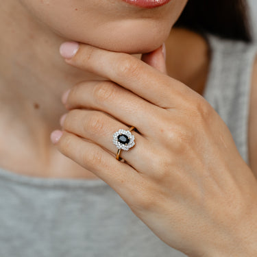 Luminesce Lab Grown 1/3 Carat Diamond and Natural Black Sapphire Ring in 9ct Yellow Gold
