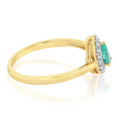 Luminesce Lab Grown 1/6 Carat Diamond and Natural Emerald Ring in 9ct Yellow Gold