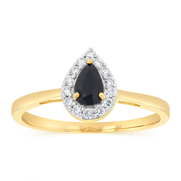 Luminesce Lab Grown 1/6 Carat Diamond and Natural Black Sapphire Ring in 9ct Yellow Gold