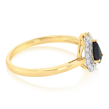 Luminesce Lab Grown 1/6 Carat Diamond and Natural Black Sapphire Ring in 9ct Yellow Gold