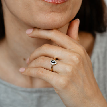 Luminesce Lab Grown 1/6 Carat Diamond and Natural Black Sapphire Ring in 9ct Yellow Gold