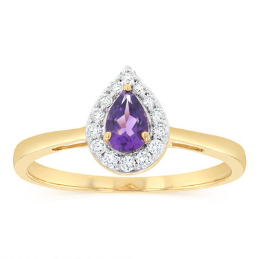 Luminesce Lab Grown 1/6 Carat Diamond and Amethyst Ring in 9ct Yellow Gold