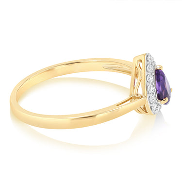 Luminesce Lab Grown 1/6 Carat Diamond and Amethyst Ring in 9ct Yellow Gold