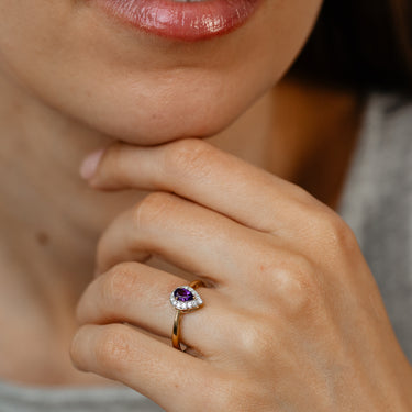 Luminesce Lab Grown 1/6 Carat Diamond and Amethyst Ring in 9ct Yellow Gold
