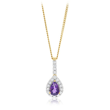 Luminesce Lab Grown 1/5 Carat Diamond and Amethyst Pendant in 9ct Yellow Gold