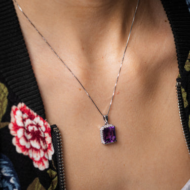 Luminesce Lab Grown 0.33 Carat Diamond and Amethyst Pendant in Sterling Silver with 45cm Chain