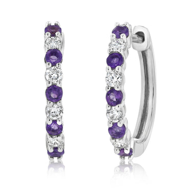Luminesce Lab Grown 1/4 Carat Diamond and Amethyst Hoop Earrings in Sterling Silver