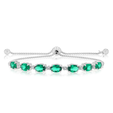 Luminesce Lab Grown 1/10 Carat Diamond and 4.15 Carat Created Emerald Bolo Bracelet in Sterling Silver