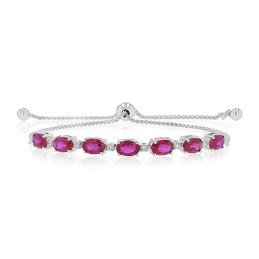Luminesce Lab Grown 1/10 Carat Diamond and 4.15 Carat Created Ruby Bolo Bracelet in Sterling Silver