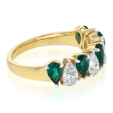 Luminesce Lab Grown 1 Carat Diamond and 1.20 Carat Created Emerald Ring in 9ct Yellow Gold