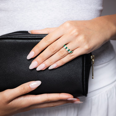 Luminesce Lab Grown 1 Carat Diamond and 1.20 Carat Created Emerald Ring in 9ct Yellow Gold