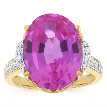 Luminesce Lab Grown 1/3 Carat Diamond and 7 Carat Created Pink Sapphire Ring in 9ct Yellow Gold