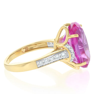 Luminesce Lab Grown 1/3 Carat Diamond and 7 Carat Created Pink Sapphire Ring in 9ct Yellow Gold