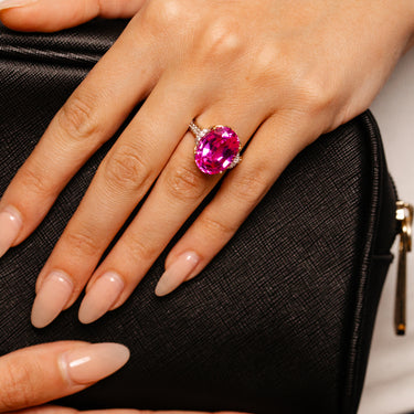 Luminesce Lab Grown 1/3 Carat Diamond and 7 Carat Created Pink Sapphire Ring in 9ct Yellow Gold