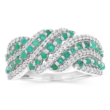 Luminesce Lab Grown 1.15 Carat Diamond and Created Emerald Ring in Sterling Silver