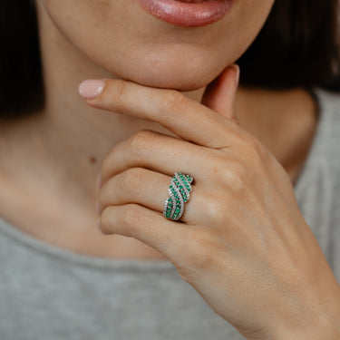 Luminesce Lab Grown 1.15 Carat Diamond and Created Emerald Ring in Sterling Silver