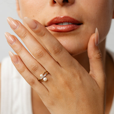 Luminesce Lab Grown Diamond and Freshwater Pearl Ring in 9ct Yellow Gold