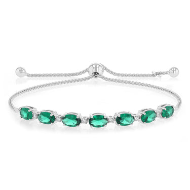 Luminesce Lab Grown 1/10 Carat Diamond and Created Emerald Bolo Bracelet in Sterling Silver