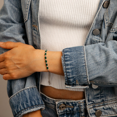 Luminesce Lab Grown 1/10 Carat Diamond and Created Emerald Bolo Bracelet in Sterling Silver