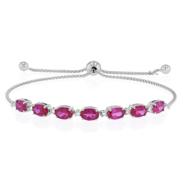 Luminesce Lab Grown 1/10 Carat Diamond and Created Ruby 24cm Bolo Bracelet in Sterling Silver