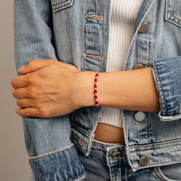 Luminesce Lab Grown 1/10 Carat Diamond and Created Ruby 24cm Bolo Bracelet in Sterling Silver