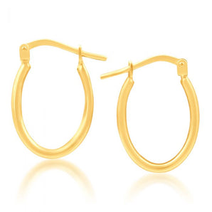 9ct Yellow Gold Silver Filled oval shape plain 10mm Hoop Earrings