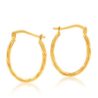 9ct Yellow Gold Silver Filled Oval Twist Hoop Earrings