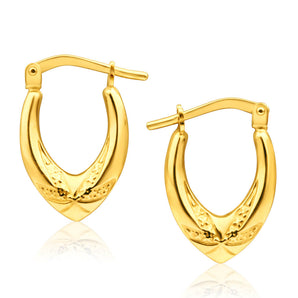 9ct Yellow Gold Silver Filled Polished V Shape Hoop Earrings