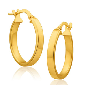 9ct Yellow Gold Silver Filled Square Edge 15mm Hoop Earrings