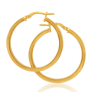9ct Yellow Gold Silver Filled Square Round 25 mm Hoop Earrings