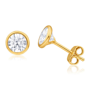 9ct Yellow Gold Silver Filled Cubic Zirconia 6mm Round Stud Earrings