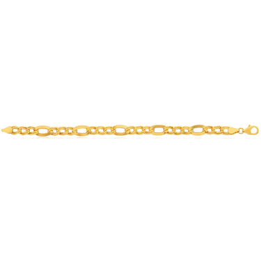 9ct Yellow Gold Silver Filled Figaro Fancy 19cm Bracelet