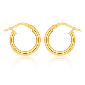 9ct Yellow Gold Silver Filled plain 10mm Hoop Earrings