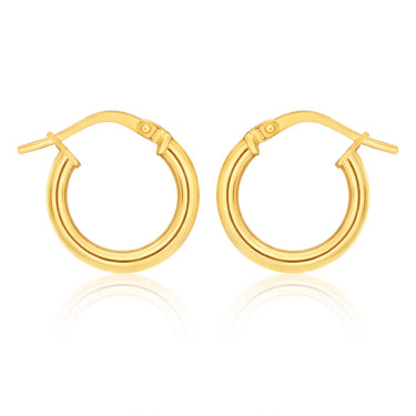 9ct Yellow Gold Silver Filled plain 10mm Hoop Earrings