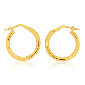 9ct Yellow Gold Silver Filled plain 15mm Hoop Earrings