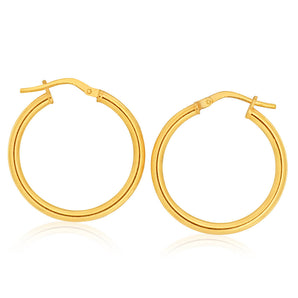 9ct Yellow Gold Silver Filled Plain 20mm Hoop Earrings