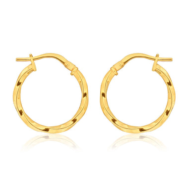 9ct Yellow Gold Silver Filled 15mm Twist Hoop Earrings