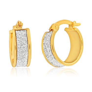 9ct Yellow Gold Silver Filled Stardust Hoop Earrings in 10mm