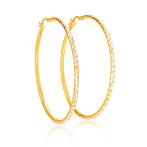 9ct Yellow Gold Silver Filled 50mm Hoop Earrings with diamond cut feature