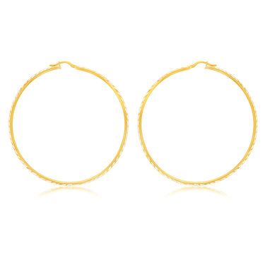9ct Yellow Gold Silver Filled 60mm Hoop Earrings with diamond cut feature