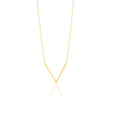 9ct Yellow Gold Silver Filled V Pendant With 45cm Chain