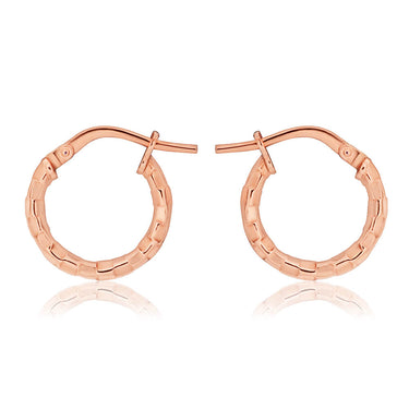 9ct Stunning Rose Gold Silver Filled Fancy Diamond Cut Hoop Earrings