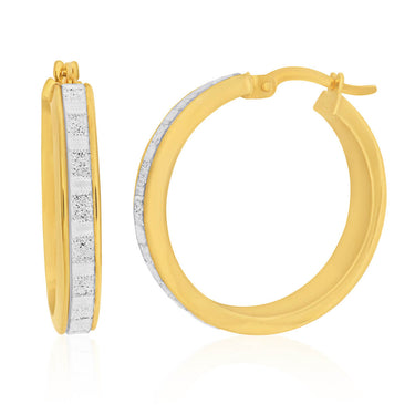 9ct Yellow Gold Silver Filled 20mm Stardust Fancy Thin Hoop Earrings