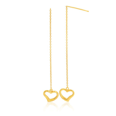9ct Yellow Gold Silver Filled Heart Thread Drop Earrings