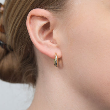 9ct Yellow Gold Silver Filled Hoop Earrings with diamond cut cross pattern feature
