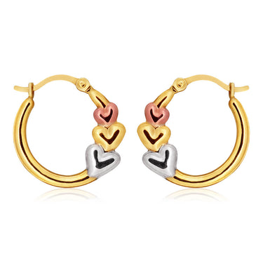 9ct Yellow Gold-Silver Filled Hoops Triple Love Hearts Multitones