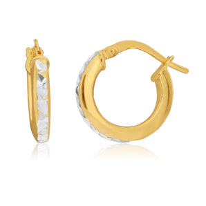 9ct Yellow Gold Silver Filled Diamond Cut 10mm Hoops Earrings