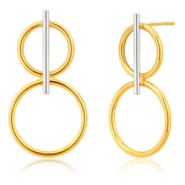 9ct Yellow Gold Silver Filled Double Circle Drop Earrings